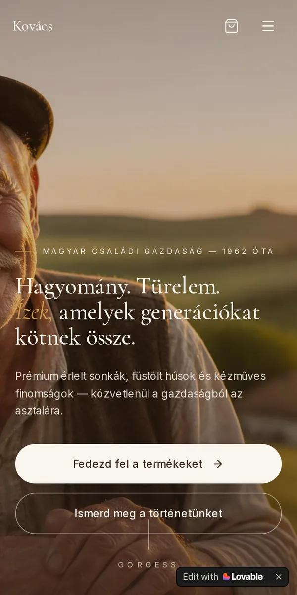 Kovács Gazdaság kézműves élelmiszer-webshop mobil előnézete