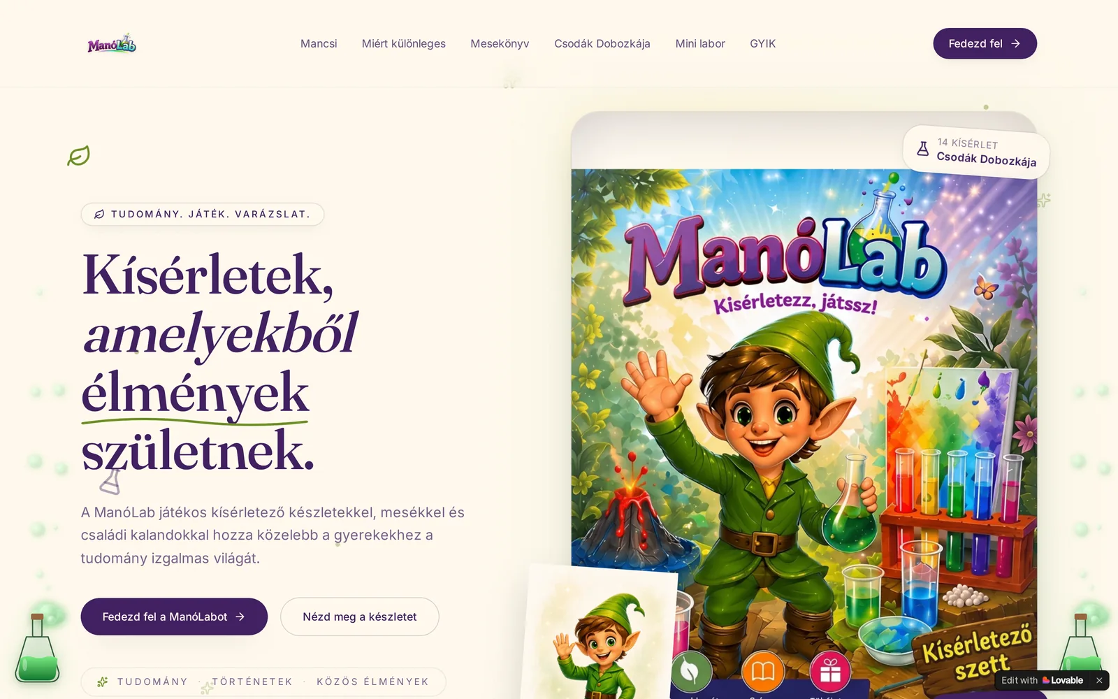 ManóLab játékos gyermekmárka webshopjának asztali előnézete